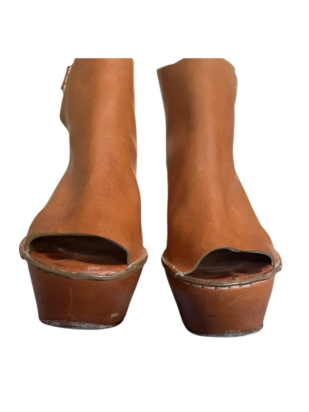 Chloe Tan Leather Platform Wedge Sandals 6.5